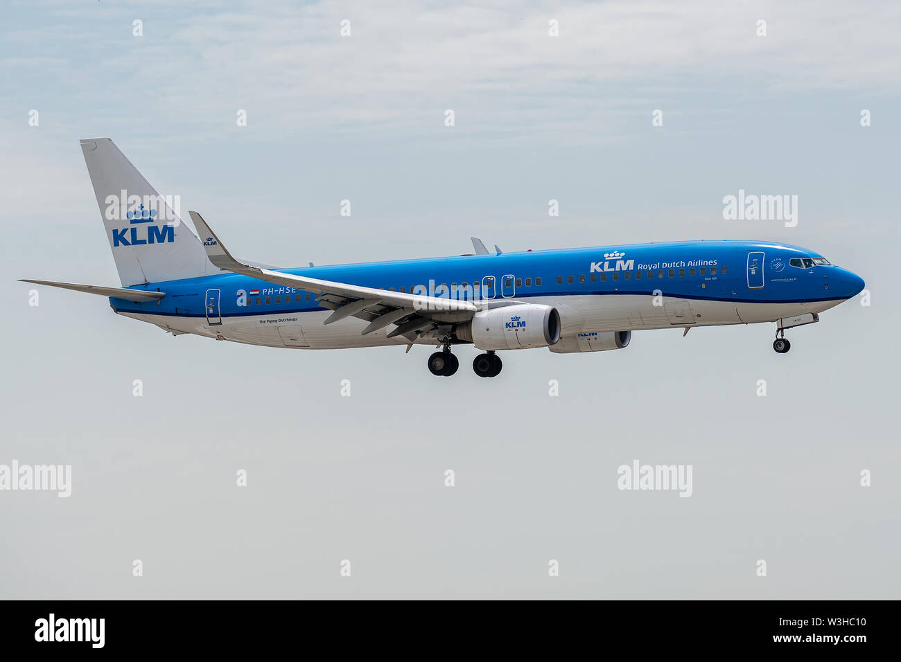 PH-HSE, le 11 juillet 2019, Boeing 737-8K2-39259 atterrissage sur les pistes de Paris Roissy Charles de Gaulle à la fin de vol KLM KL1233 d'Amsterdam Banque D'Images
