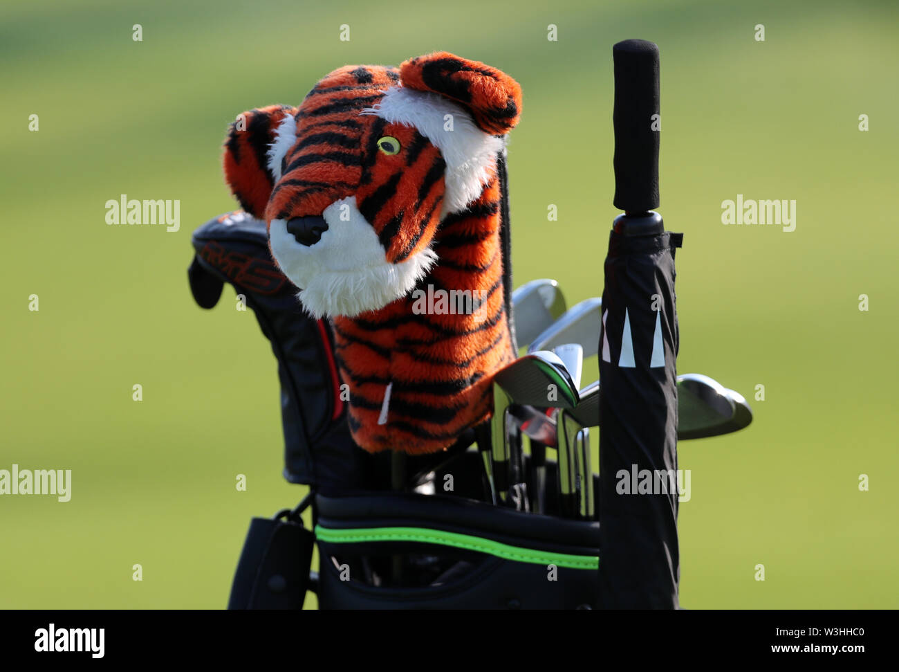 Une vue de Tiger Woods USA sac club au cours de l'aperçu la troisième journée de l'Open Championship 2019 au Club de golf Royal Portrush. Banque D'Images