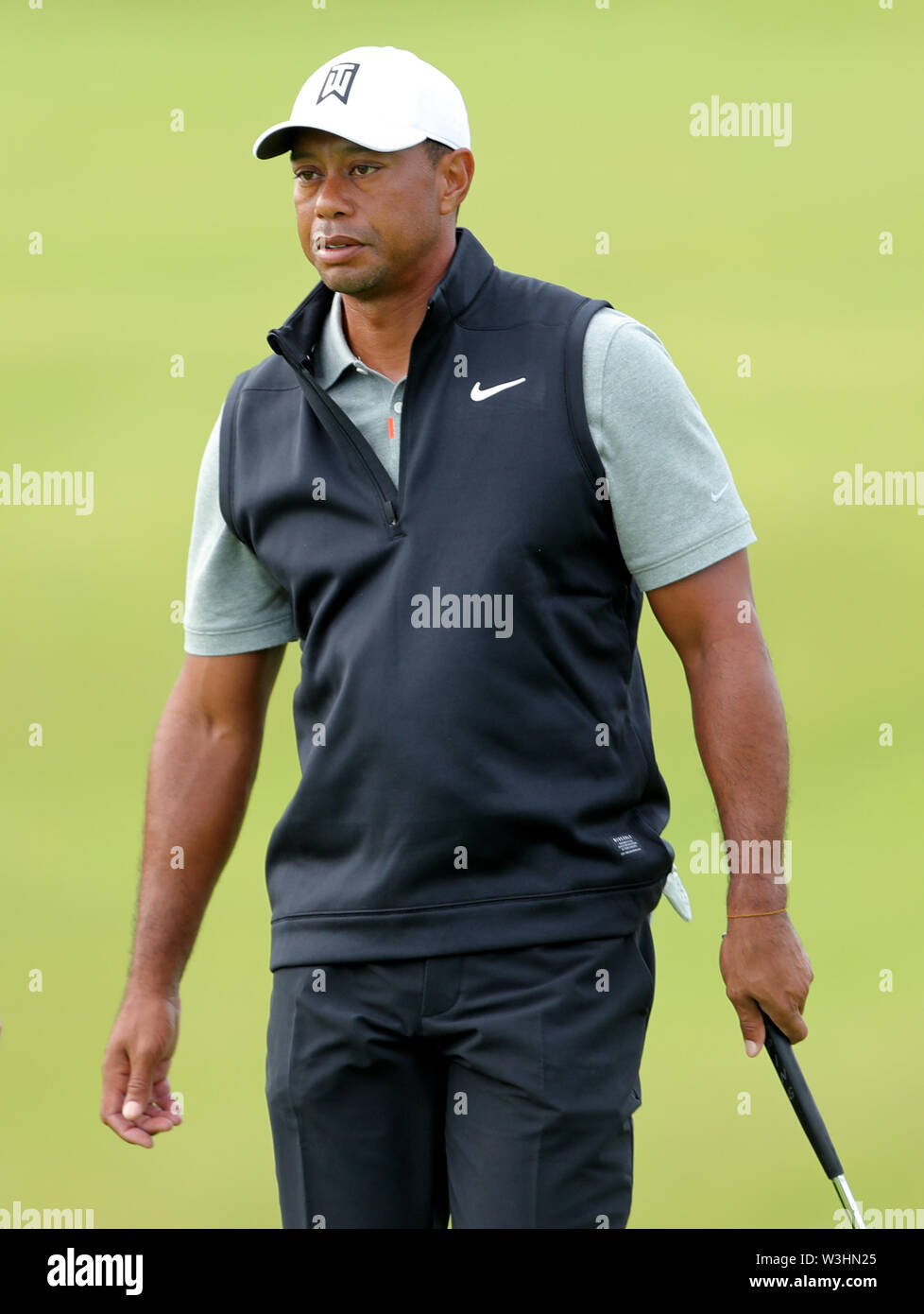 USA's Tiger Woods sur la 15e au cours de l'aperçu la troisième journée de l'Open Championship 2019 au Club de golf Royal Portrush. Banque D'Images