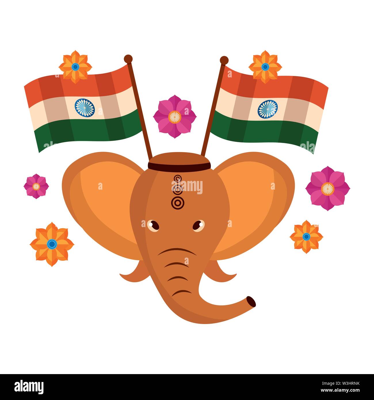 L'éléphant indien ganesha avec drapeaux indiens Illustration de Vecteur