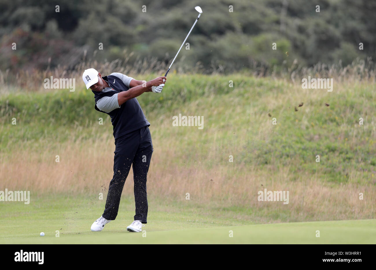 USA's Tiger Woods sur la 17e au cours de l'aperçu la troisième journée de l'Open Championship 2019 au Club de golf Royal Portrush. Banque D'Images