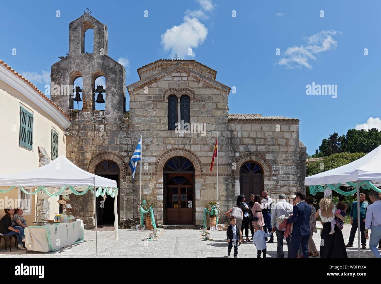 Eglise grecque orthodoxe de Jason et Sossipatros, architecture Byzantine, la ville de Corfou, l'île de Corfou, îles Ioniennes, Grèce Banque D'Images