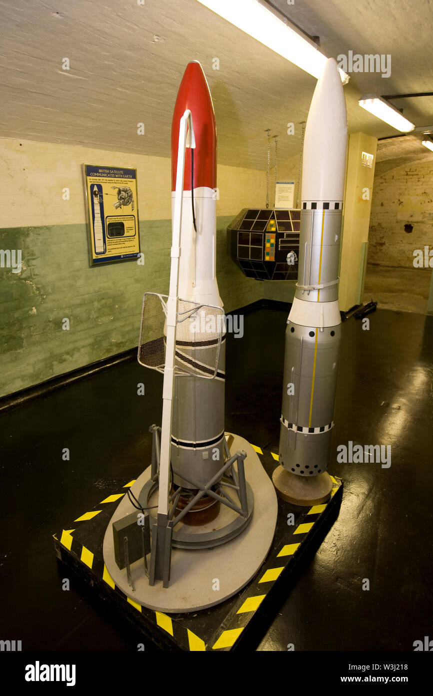 Jim Scragg, National Trust, Musée de l'espace, Blue Streak, Black Knight, Missile, les aiguilles, l'île de Wight, Angleterre, RU Banque D'Images