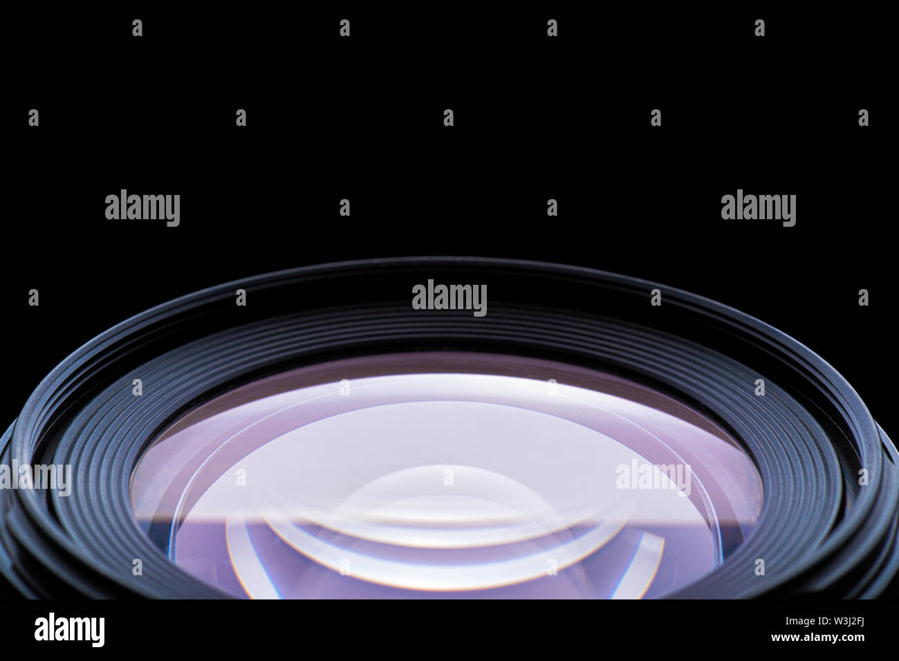 Close Up d'un objectif photographique sur fond noir Banque D'Images