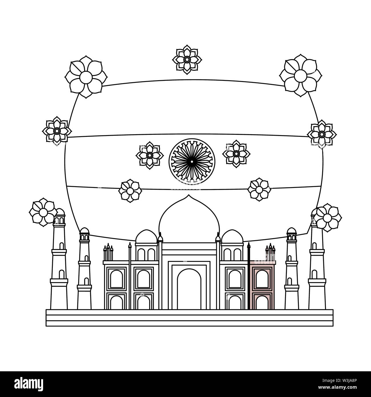 Mosquée indien Taj Mahal avec drapeau Illustration de Vecteur