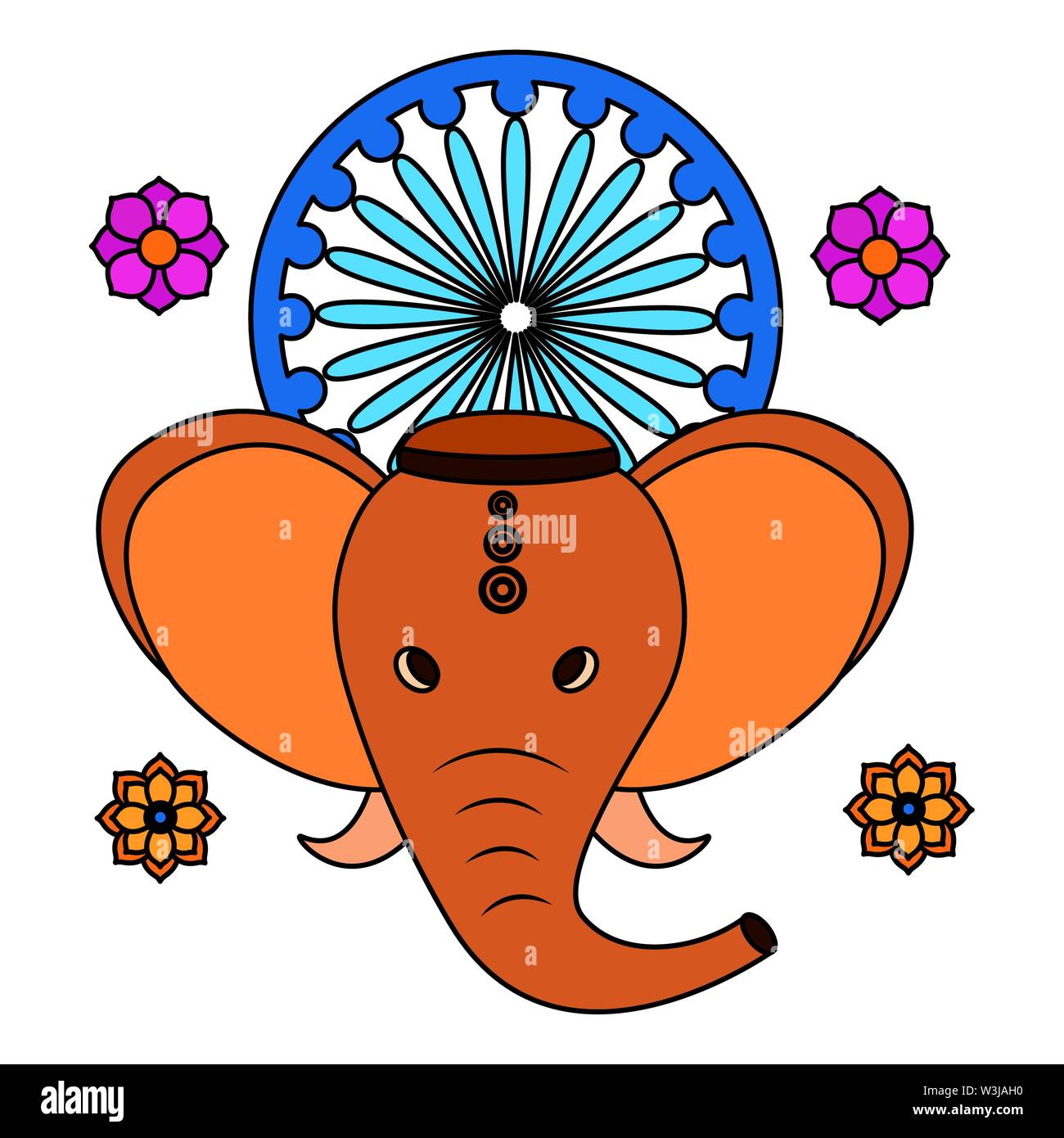 L'éléphant indien ganesha avec chakra d'Ashoka Illustration de Vecteur