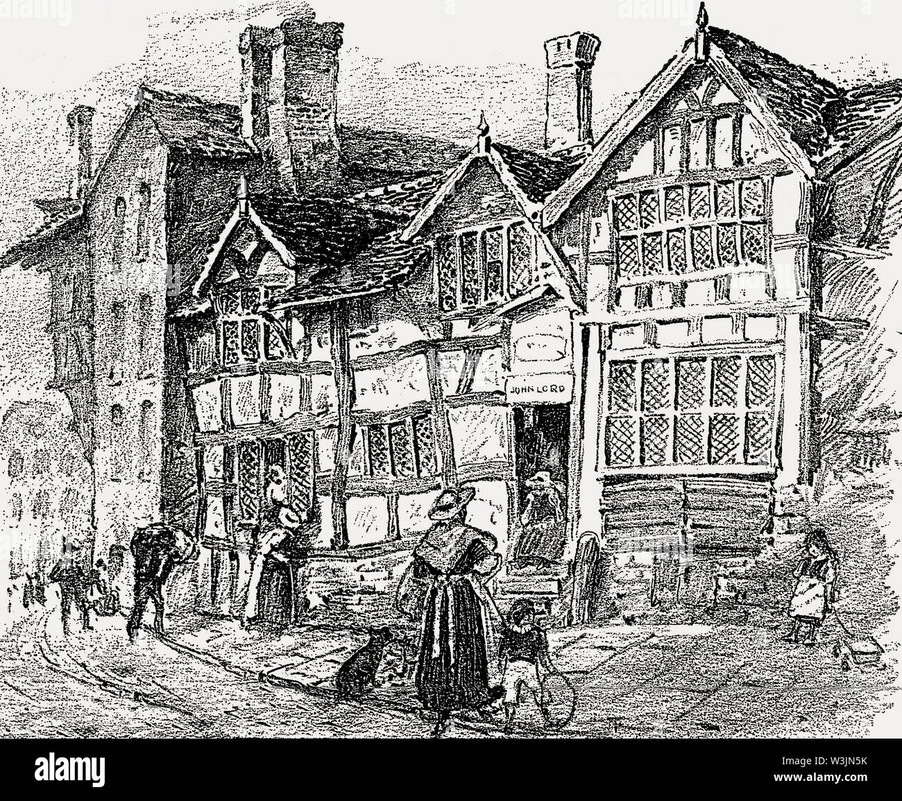 Le Woolpack Inn Ancienne, Manchester, Angleterre, RU, 19e siècle Banque D'Images