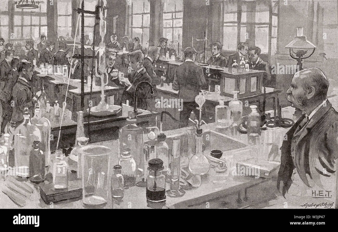 Laboratoire de chimie, Manchester Grammar School, Manchester, Angleterre, RU, 19e siècle Banque D'Images