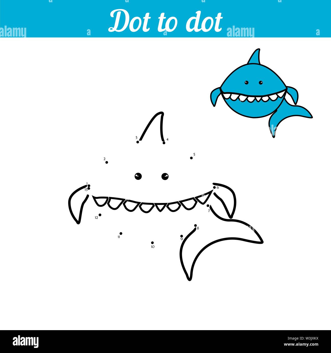 Le Requin Jeu De Coloriage Par Des Numeros Relier Les Points Carte De L Education Pour