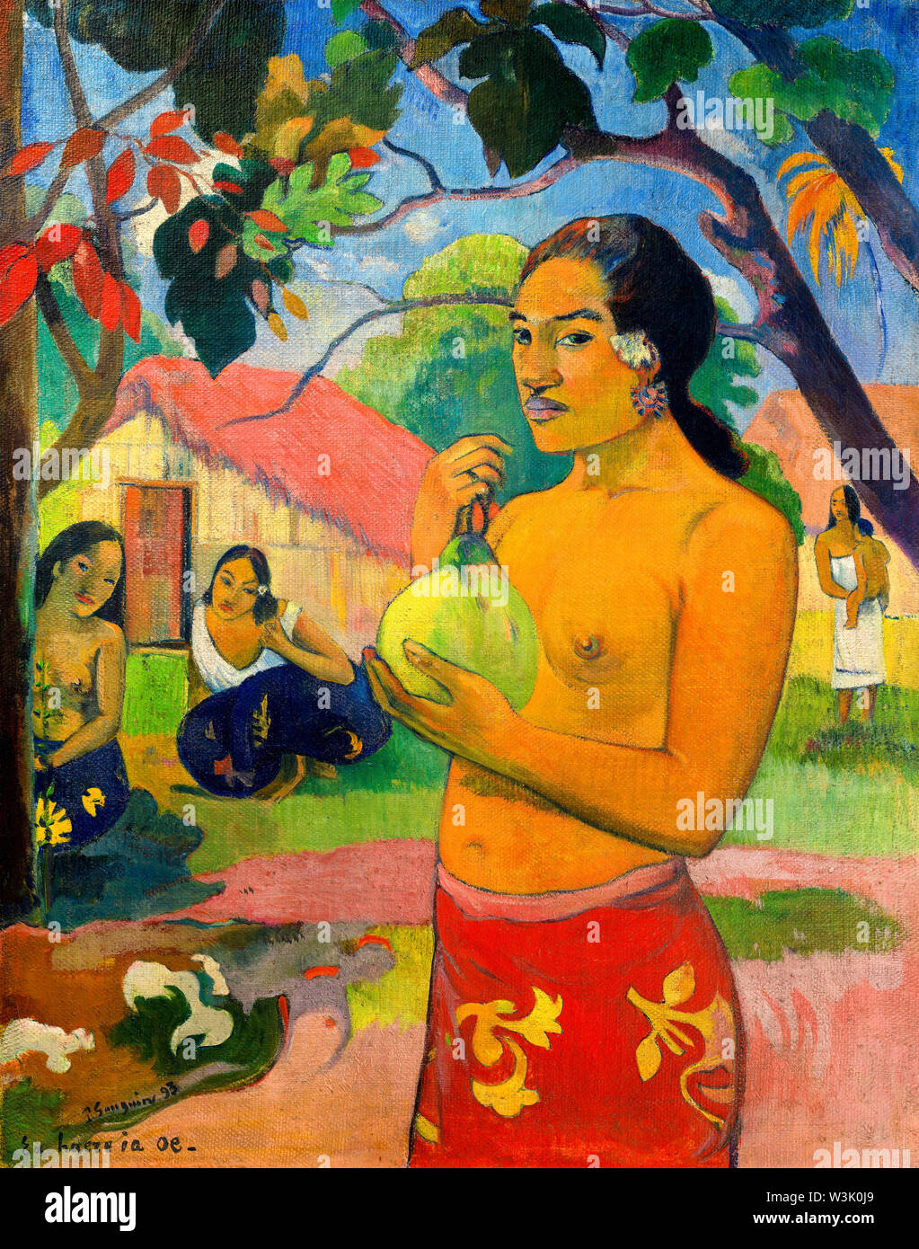 Paul Gauguin, Femme tenant un fruit, peinture, 1893 Banque D'Images