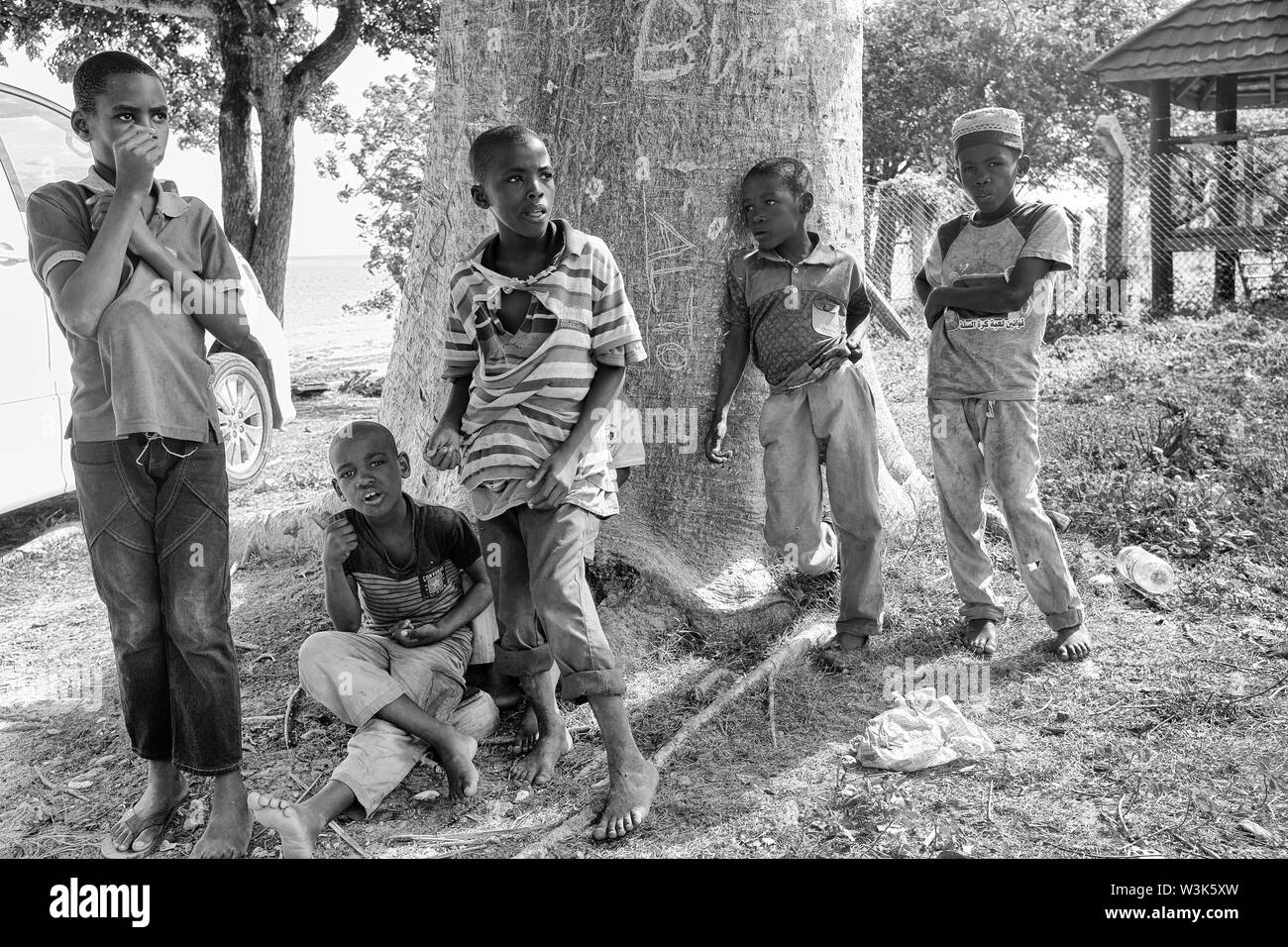 Diverses personnes sont vus en Tanzanie et Zanzibar, l'Afrique, y compris les fournisseurs, les femmes, hommes, garçons, mendiants, musulmane, Masai et les touristes en juin 2019. Banque D'Images