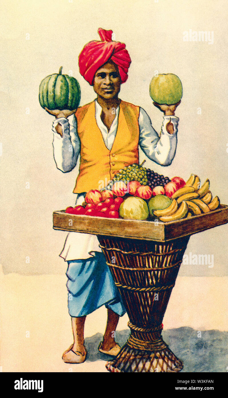 Un vendeur de fruits. À partir d'une impression contemporaine, c.1935. Banque D'Images