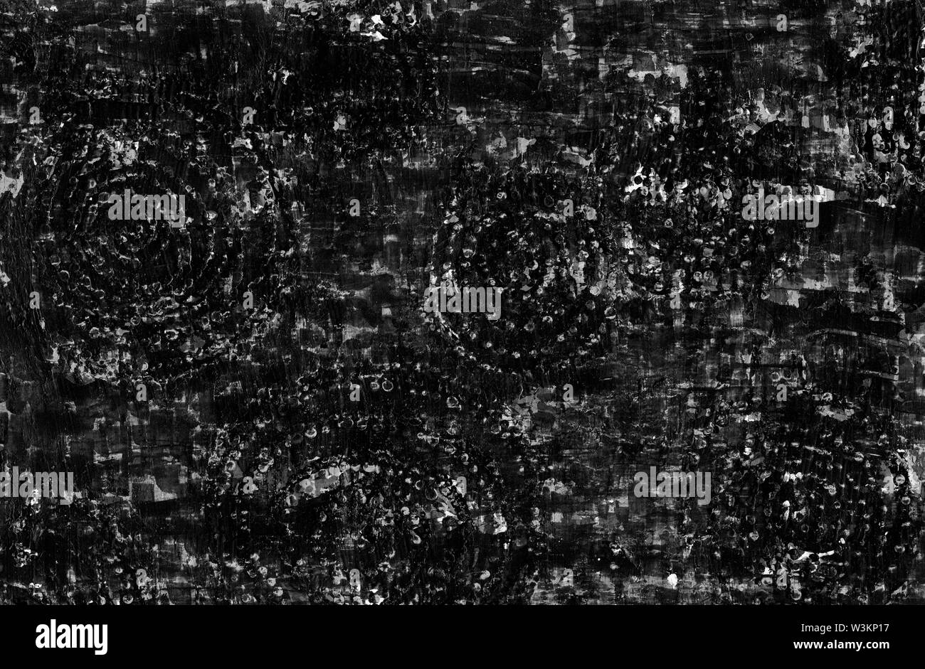 Résumé graphique contraste grunge background. Le noir et blanc texture rugueuse avec des rayures, des points, des lignes, des cercles concentriques, les courses et les taches. Le te Banque D'Images