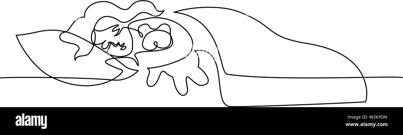 Une ligne continue d'art dessin croquis. Fille de couchage. Vector illustration Illustration de Vecteur