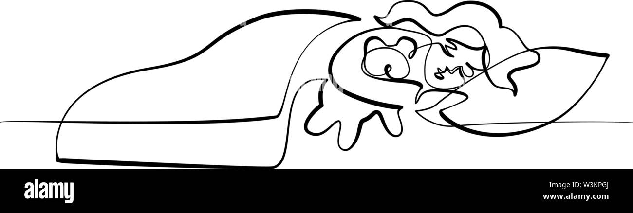 Une ligne continue d'art dessin croquis. Fille de couchage. Vector illustration Illustration de Vecteur