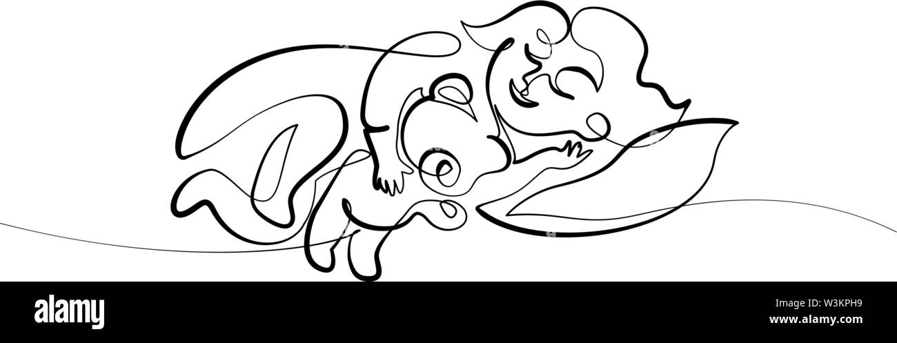 Une ligne continue d'art dessin croquis. Fille de couchage. Vector illustration Illustration de Vecteur