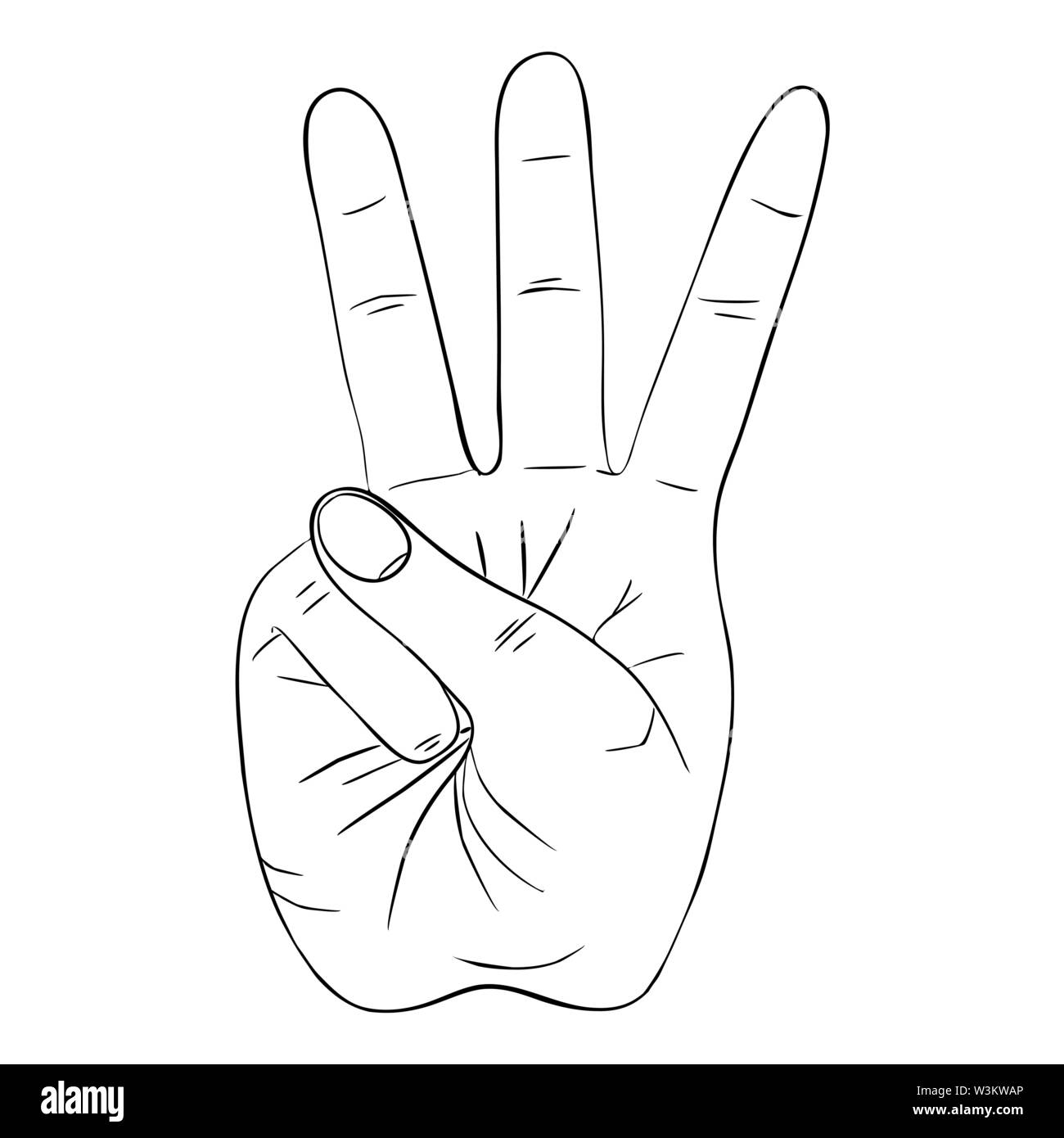 Geste de la main avec un signe trois Illustration de Vecteur