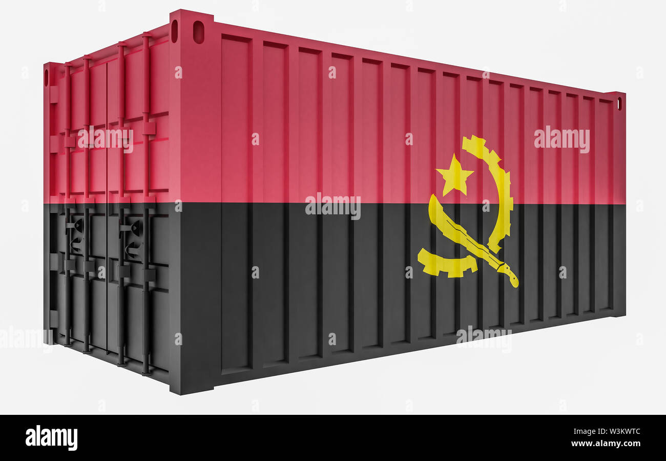 3D Illustration de conteneur avec l'Angola Flag Banque D'Images