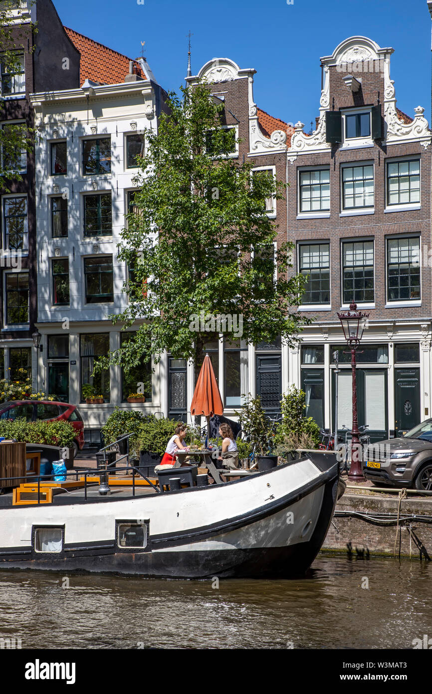 Amsterdam, Pays-Bas, le centre-ville, vieille ville, péniche, Banque D'Images