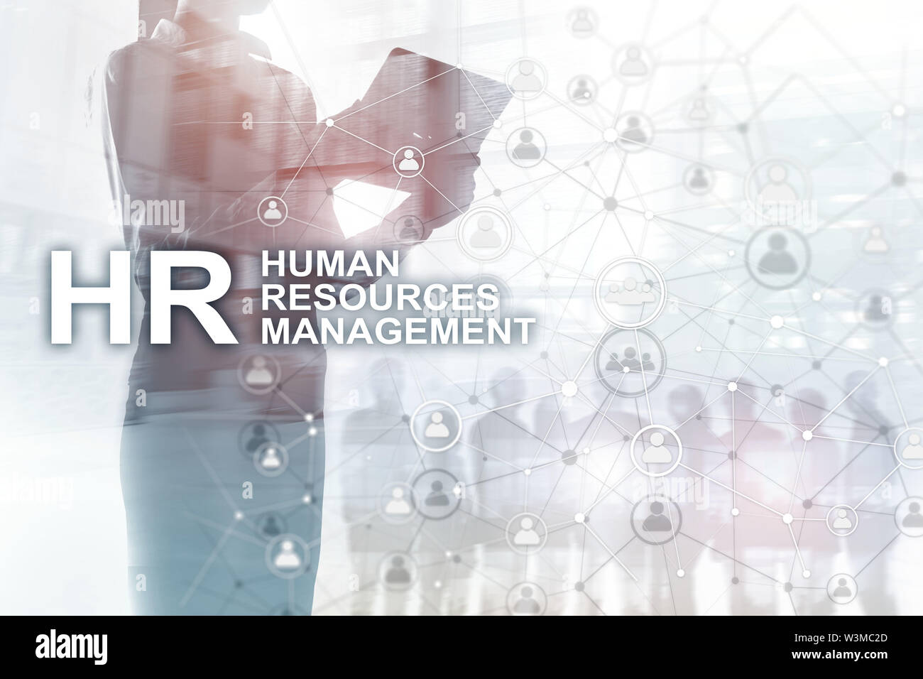 La gestion des ressources humaines, RH, Team Building et de recrutement concept sur fond flou. Banque D'Images