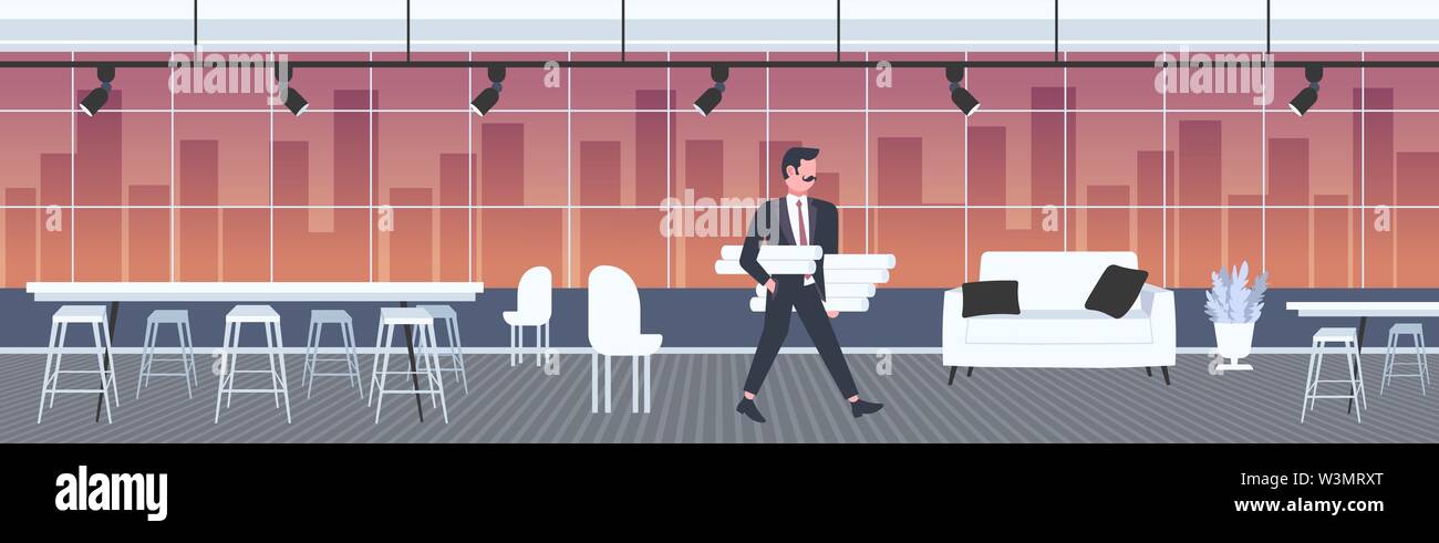 Architect holding rolled up blueprints nouveau projet de déplacement de l'ingénieur de l'industrie de la construction entrepreneur concept architecture avec des projets architecturaux Illustration de Vecteur