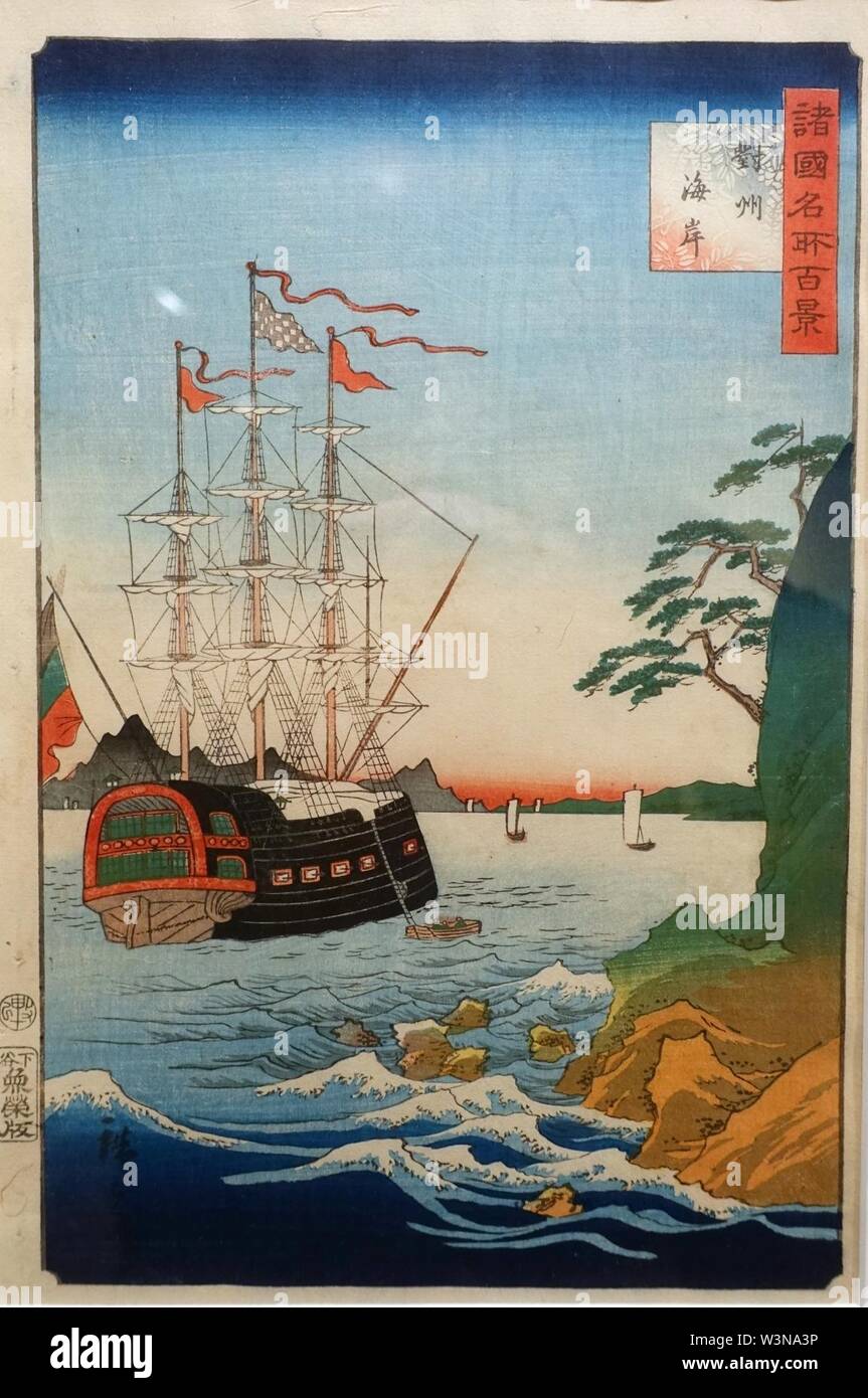 Le long de la côte de la province de Tsushima, Cent vues célèbres dans diverses provinces, Utagawa Hiroshige II, 1860, impression - Jordan Schnitzer Banque D'Images