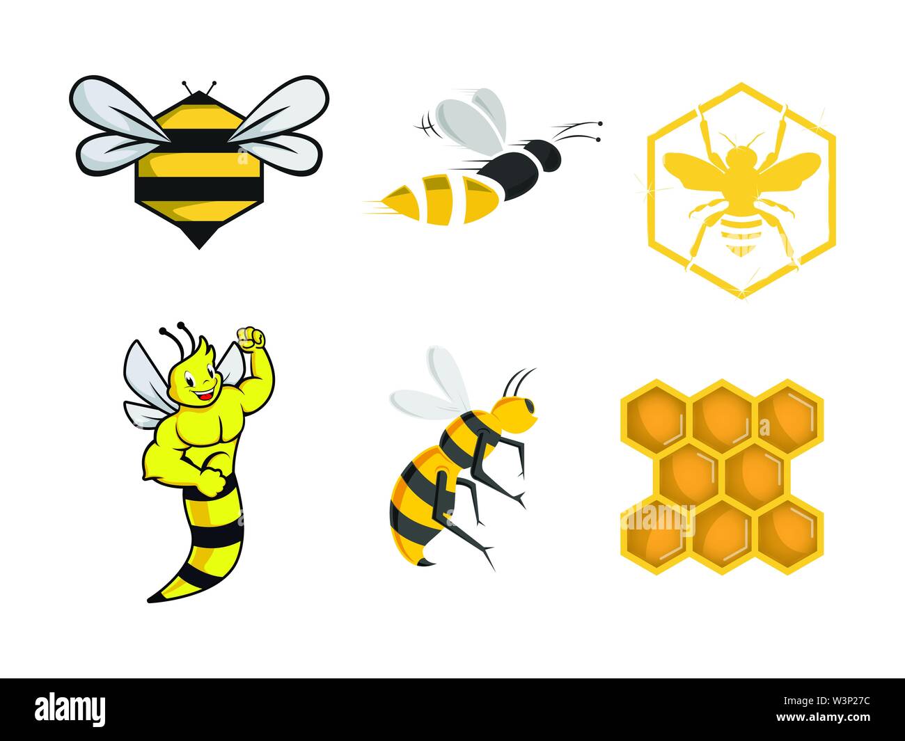 L'image et le caractère d'abeilles divers symboles logo design Illustration de Vecteur