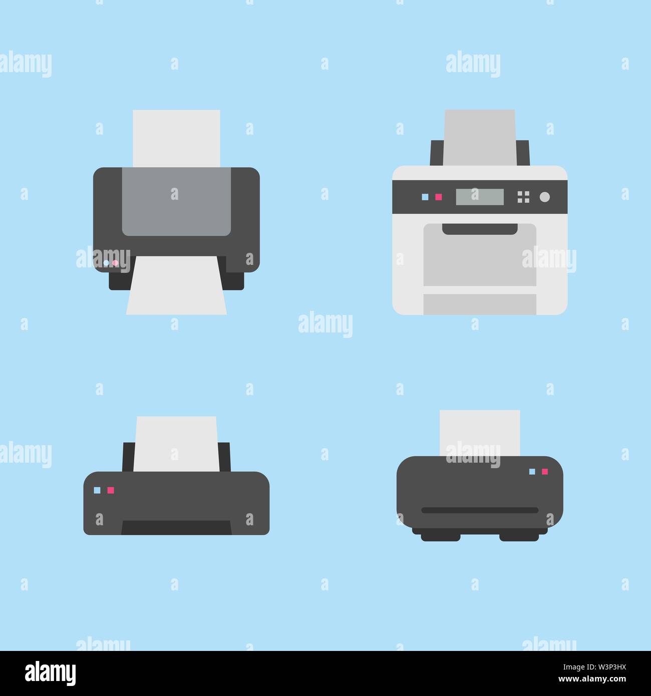 Ensemble de 4 l'icône de l'imprimante télévision variations sur fond bleu Illustration de Vecteur