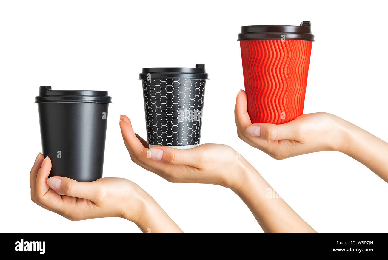 Groupe de femmes hands holding Coffee cup boire papier Banque D'Images