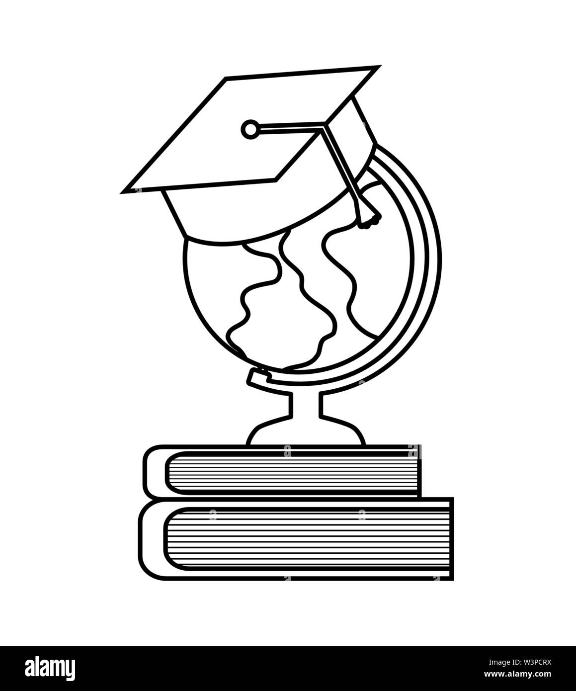 Pile de livres de bibliothèque et de globe terrestre, avec graduation hat vector illustration design Illustration de Vecteur