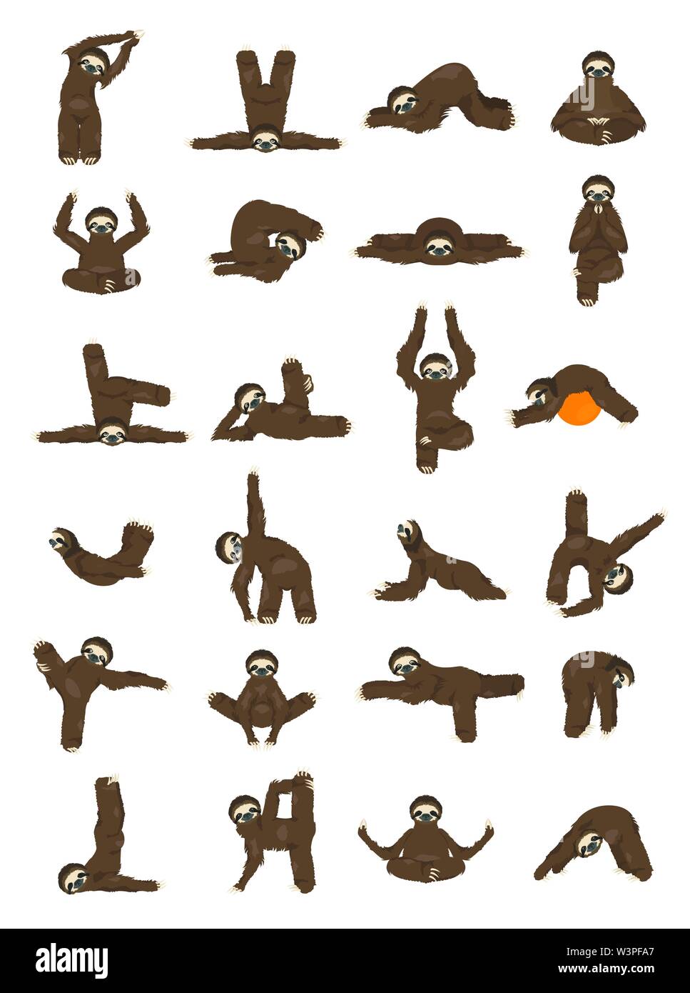 Sloth yoga collection. Funny cartoon animaux dans différentes postures. Vector illustration Illustration de Vecteur