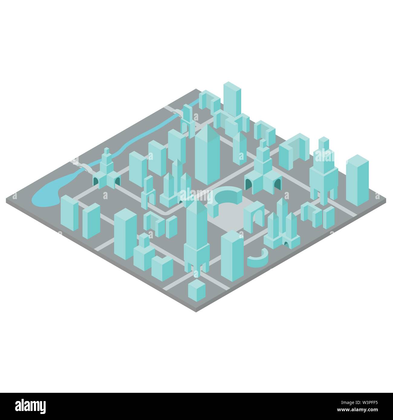 Constructeur ville isométrique pour créer votre plan de la ville. Design simple et épuré les immeubles de bureaux. Vector illustration Illustration de Vecteur