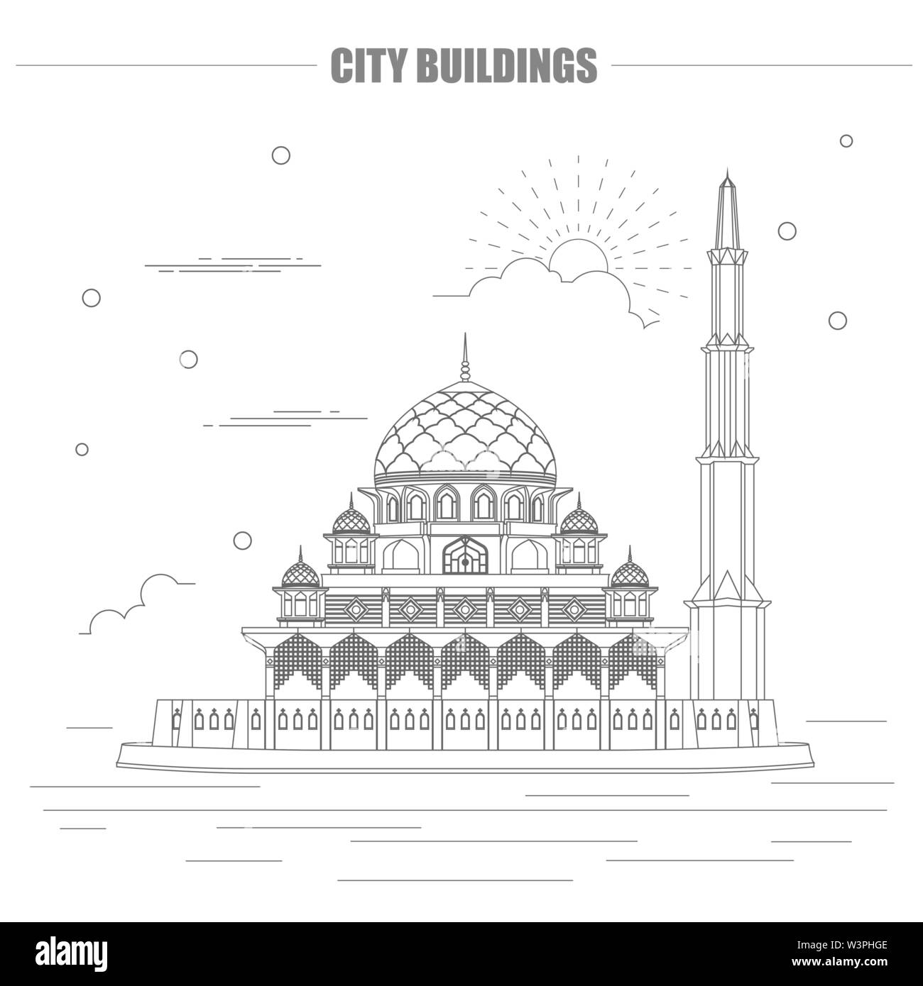 Des bâtiments de la ville modèle graphique. La Malaisie, le Sultan mosquée Putra. Vector illustration Illustration de Vecteur