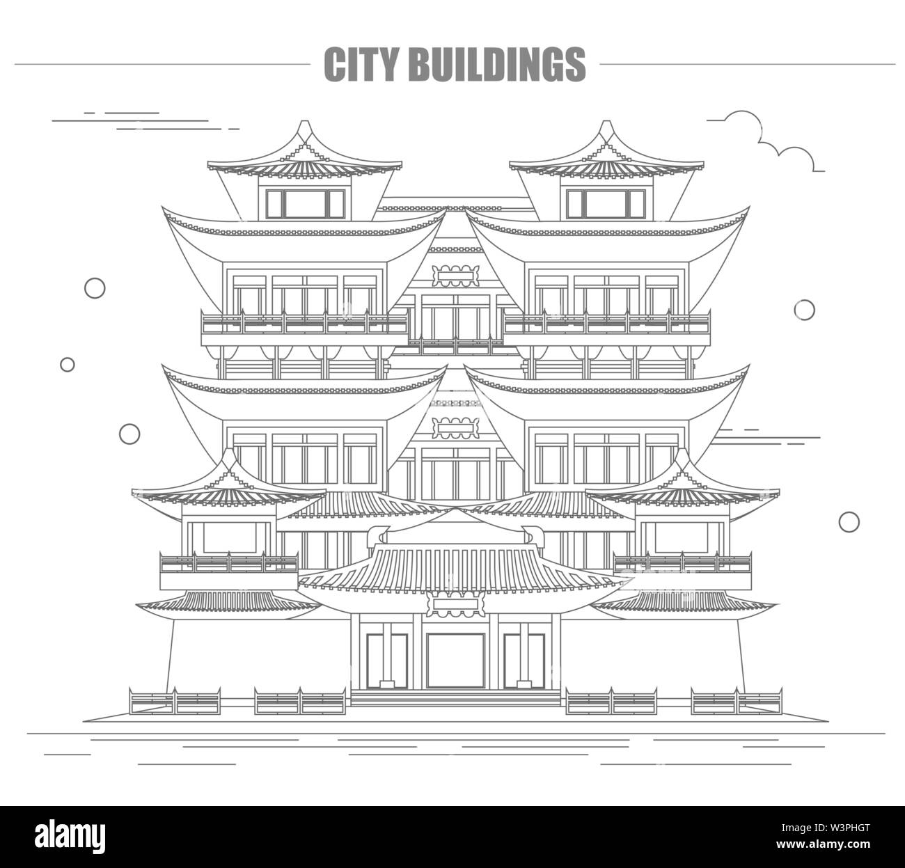 Des bâtiments de la ville modèle graphique. Singapour. Temple de la dent du Bouddha. Vector illustration Illustration de Vecteur