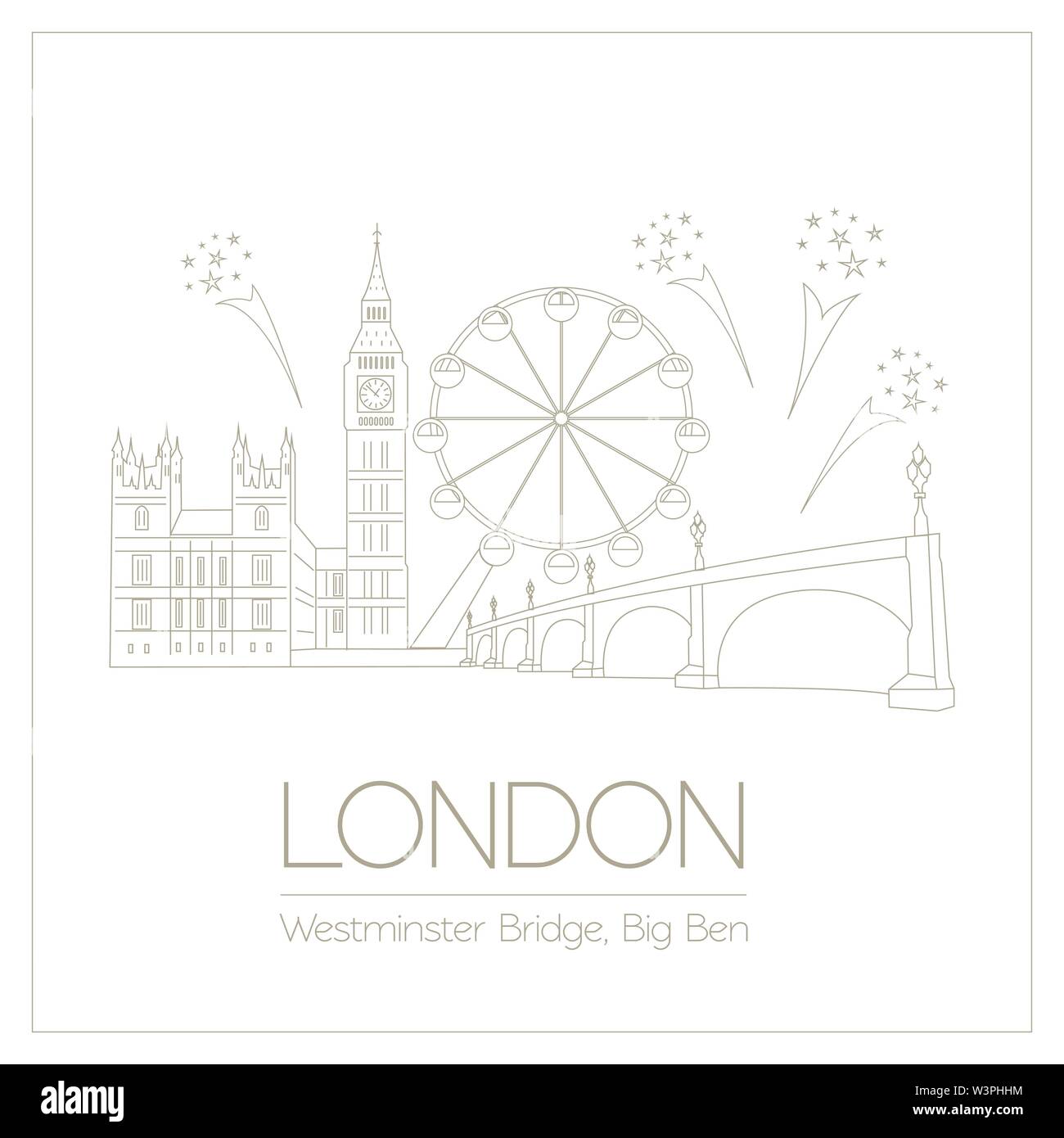 World landmarks. Londres. United Kingdom.L'Abbaye de Westminster, le Bridge, Big Ben. Modèle de graphique. Logos et insignes. Design linéaire. Vector illustration Illustration de Vecteur