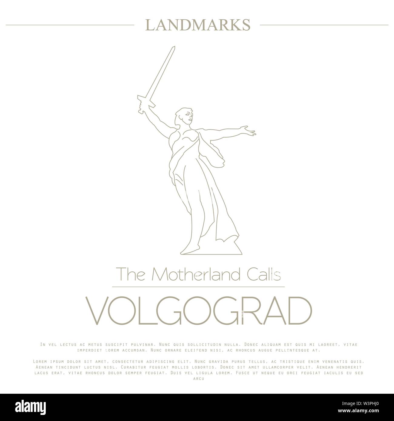 World landmarks. Volgograd. La Russie. La Statue de la Mère-Patrie appelle Mamaev Kurgan. Pour les héros de la bataille de Stalingrad. Modèle graphique, logos. Illustration de Vecteur World landmarks. Volgograd. La Russie. La Statue de la Mère-Patrie appelle Mamaev Kurgan. Pour les héros de la bataille de Stalingrad. Modèle graphique, logos. Illustration de Vecteur