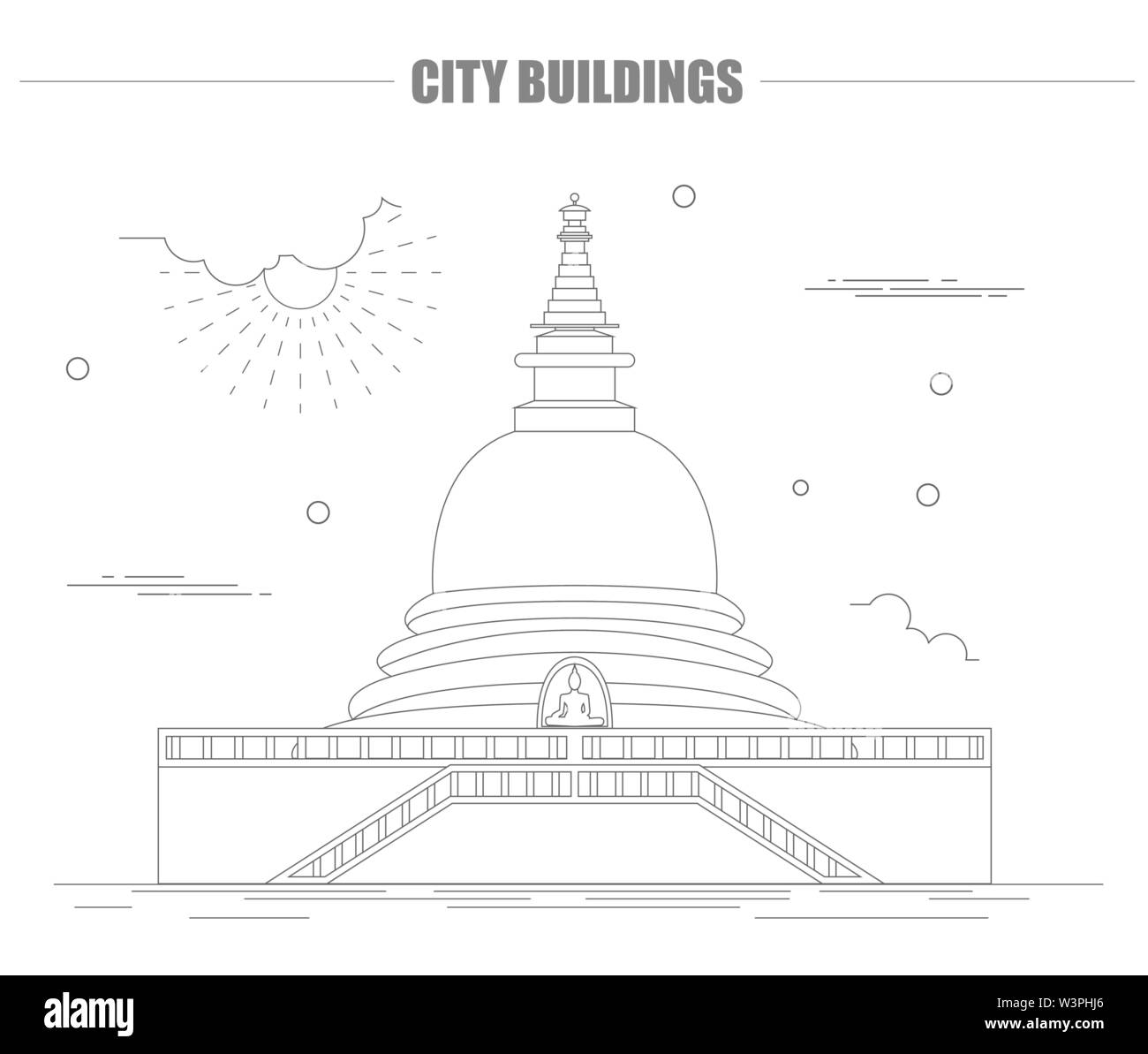 Des bâtiments de la ville modèle graphique. Le Sri Lanka. Temple du Bouddha. Vector illustration Illustration de Vecteur