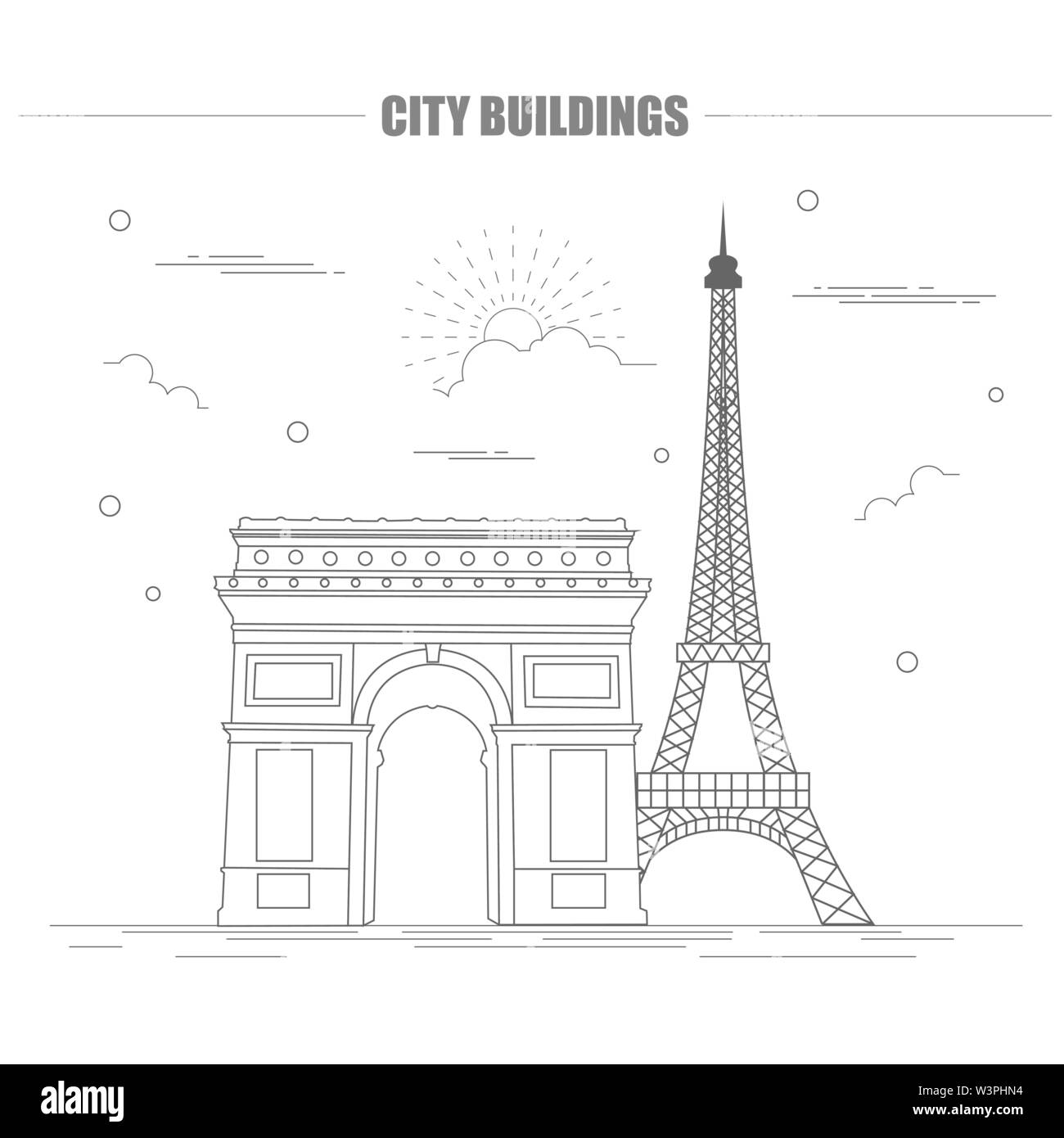 Des bâtiments de la ville modèle graphique. La France. Paris. Vector illustration Illustration de Vecteur