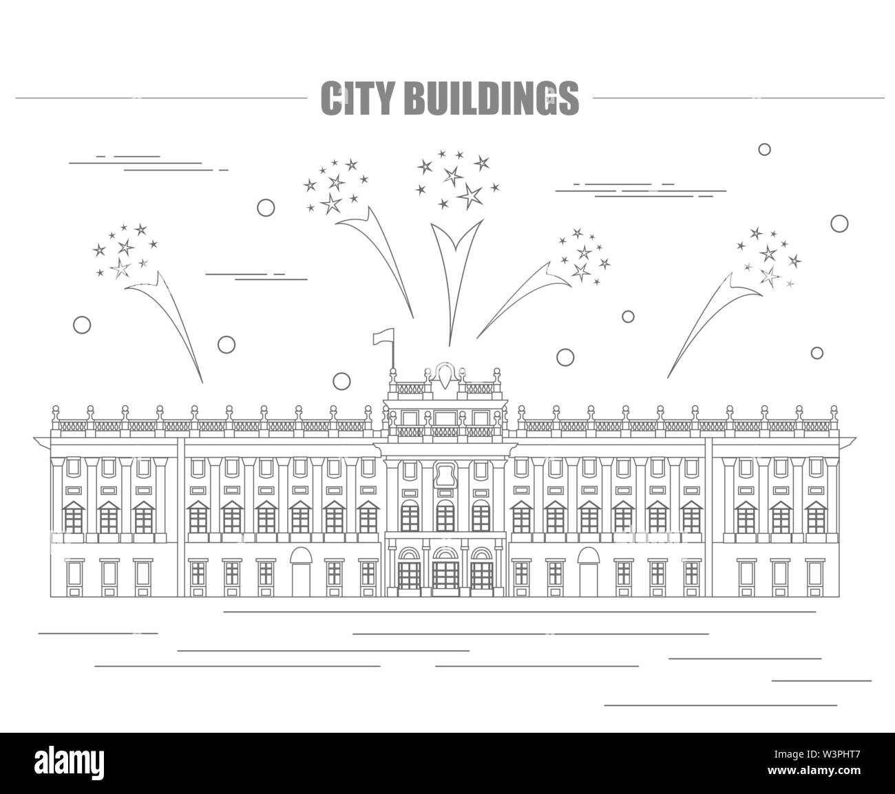 Des bâtiments de la ville modèle graphique. Palais Royal de Madrid. Vector illustration Illustration de Vecteur