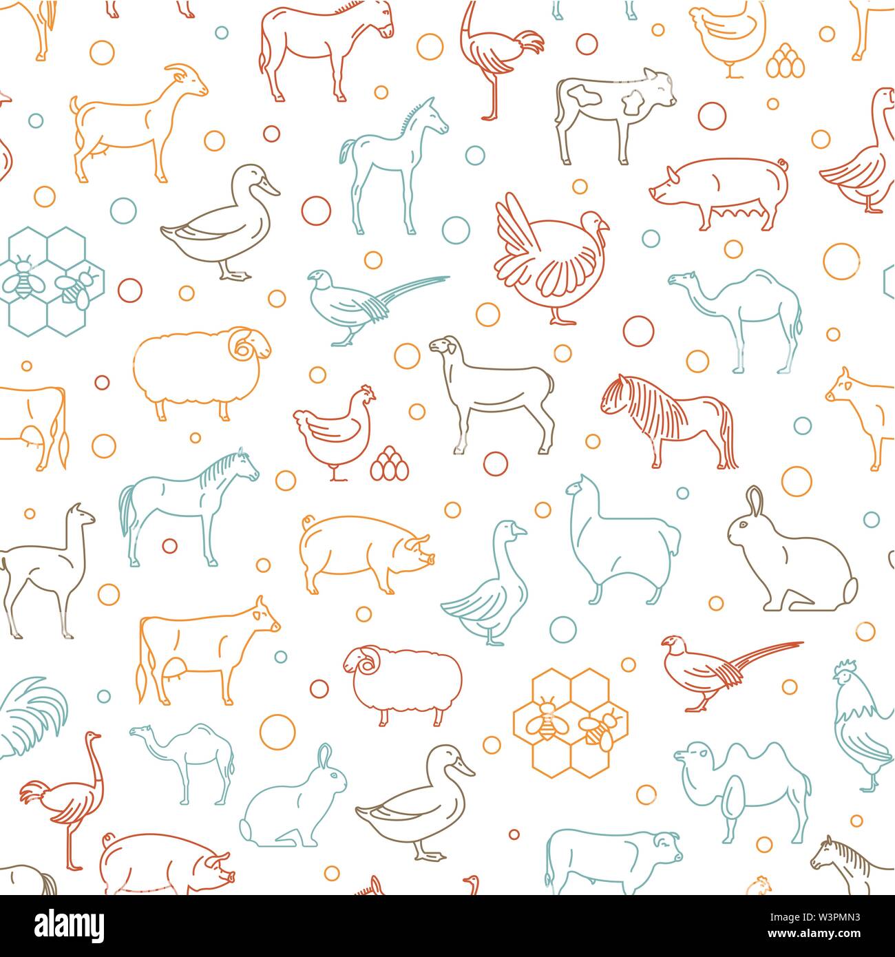 Animaux de ferme ligne fine collection. Patten transparente. Modèle plat. Vector illustration Illustration de Vecteur