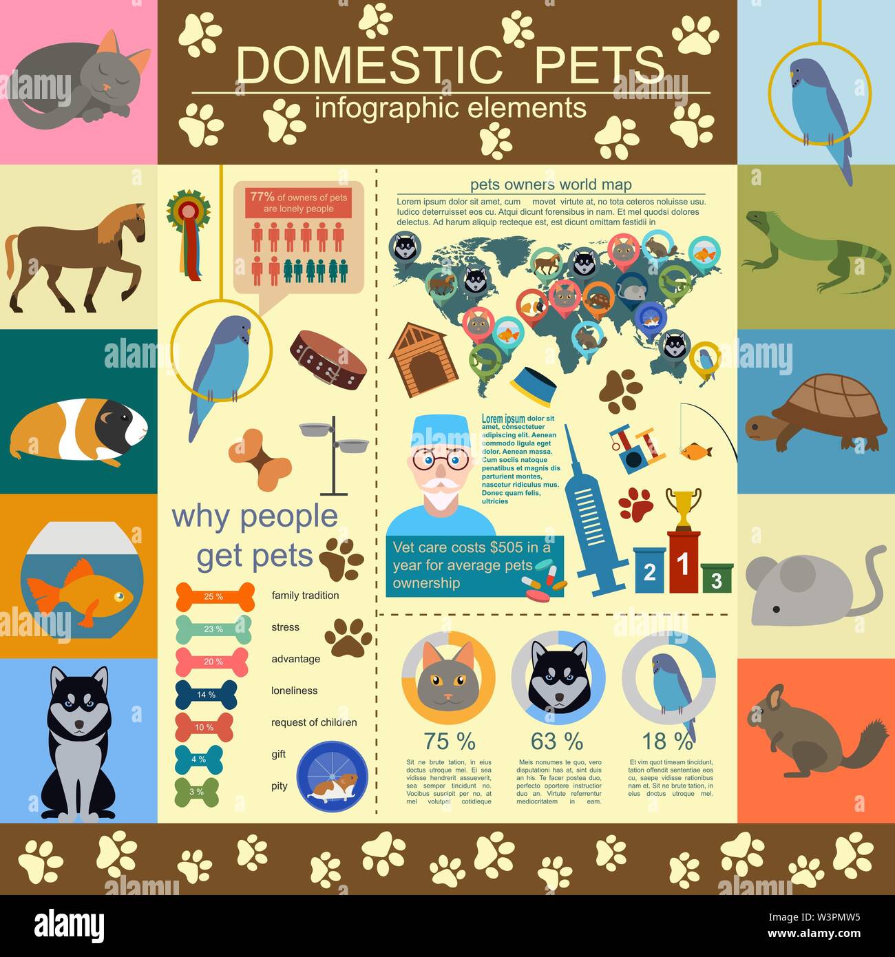 Animaux domestiques éléments infographique, helthcare, vétérinaire. Vector illustration Illustration de Vecteur