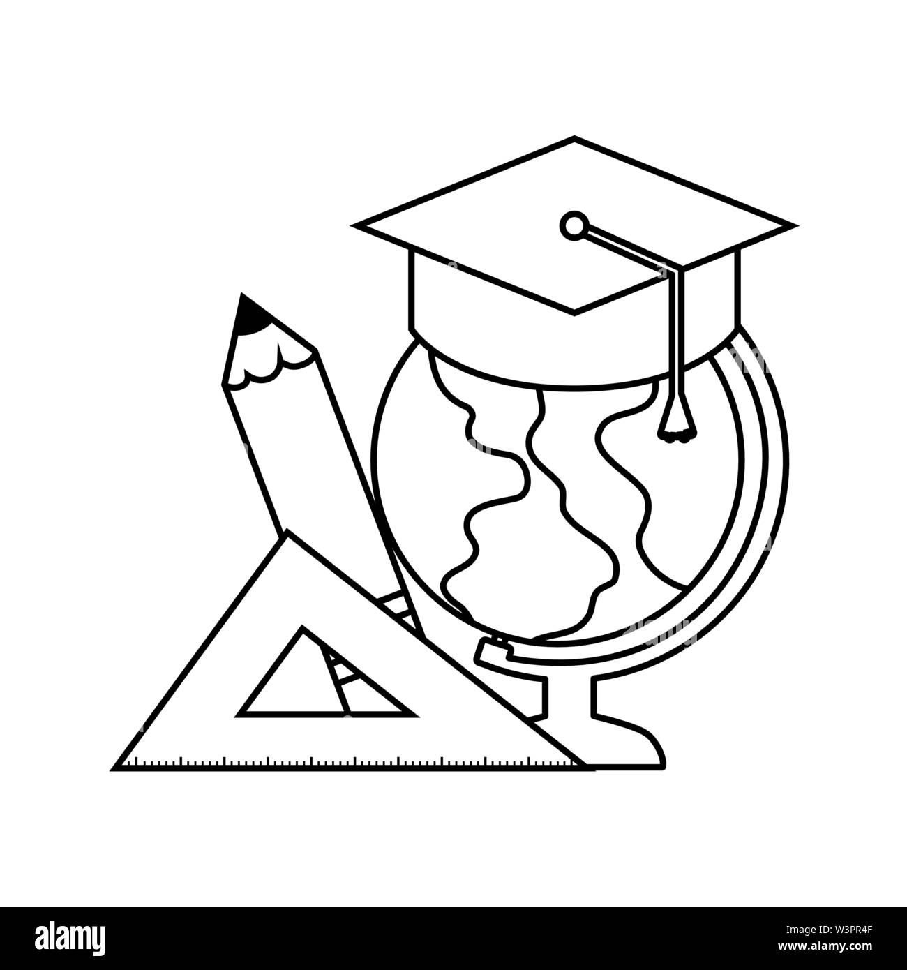 Globe terrestre avec chapeau l'obtention du diplôme et des fournitures set vector illustration design Illustration de Vecteur