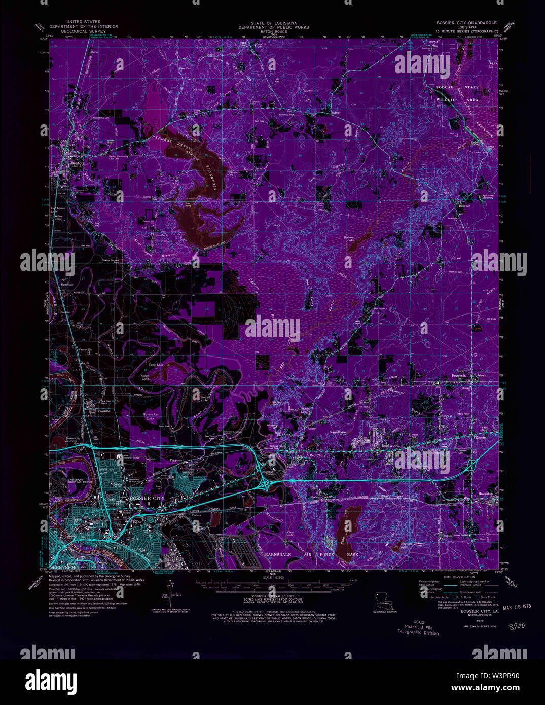 LA LOUISIANE carte TOPO USGS Bossier City 3343081978 62500 Restauration inversé Banque D'Images