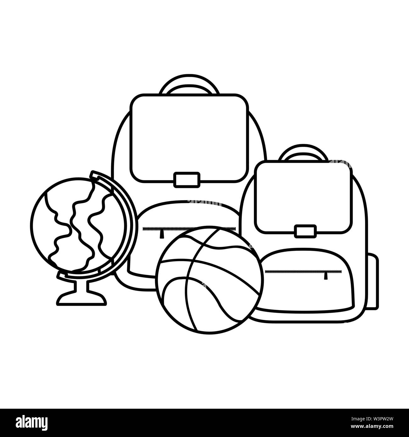 Sacs d'école avec ballon de basket-ball et de globes terrestres vector illustration design Illustration de Vecteur