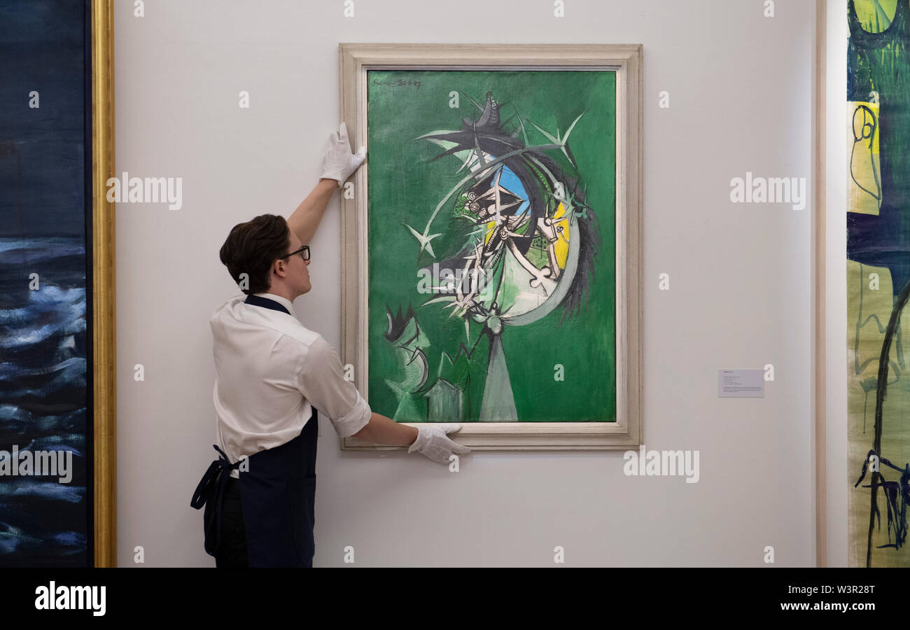 Sotheby's, Londres, Royaume-Uni. 17 juillet 2019. Brave New Visions : les émigrés qui ont transformé le monde de l'art britannique. Une exposition racontant l'histoire des premiers concessionnaires d'émigrés et les éditeurs qui a révolutionné le monde de l'art de la Grande-Bretagne. Une partie d'Initiés/de l'extérieur, une année remplie de festivités célébrant les réfugiés de l'Europe nazie et leur contribution à l'indélébile la culture britannique. Image : Hanover Gallery. Graham Sutherland. Tête d'épine, 1947. Daniel Katz Gallery, Londres. Credit : Malcolm Park/Alamy Live News. Banque D'Images