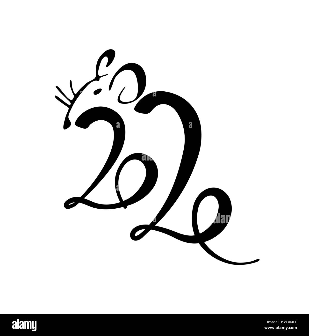 Lettrage en 2020 appelée rat. 2020 année de rat. Logo lettrage. L'élément décoratif pour le calendrier. Année du rat blanc. Illustration vectorielle Stock. Illustration de Vecteur