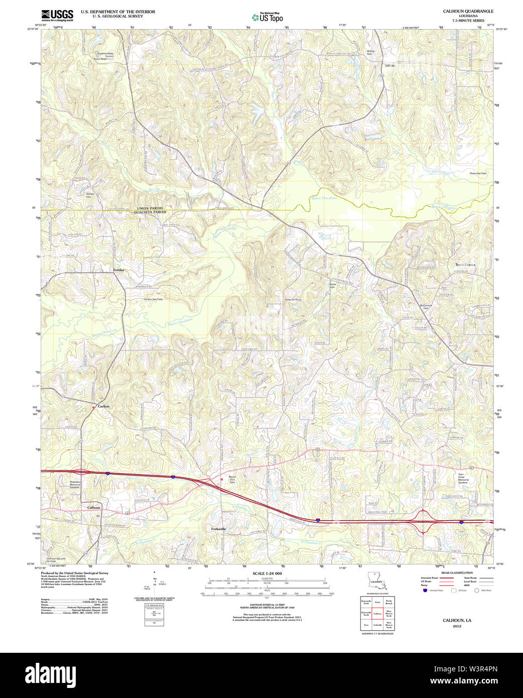 LA LOUISIANE carte TOPO USGS Calhoun 20120328 Restauration TM Banque D'Images