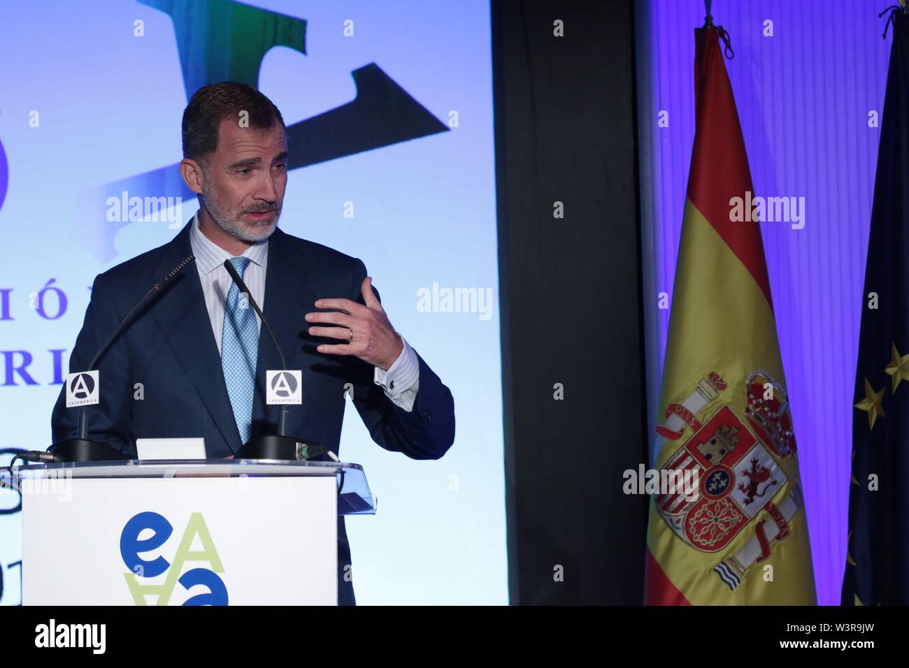 Madrid, Espagne. 17 juillet, 2019. Madrid, Espagne ; 07/17/2019.Felipe VI, Roi d'Espagne, assiste à ce colloque pour les 20 ans de la Fondation Euroamerica '20 ans de relations entre l'Union européenne et l'Amérique latine, les défis de l'avenir" à l'American's House (Casa de America) à Madrid. Credit : Juan Carlos Rojas/Photo Alliance | utilisée dans le monde entier/dpa/Alamy Live News Banque D'Images