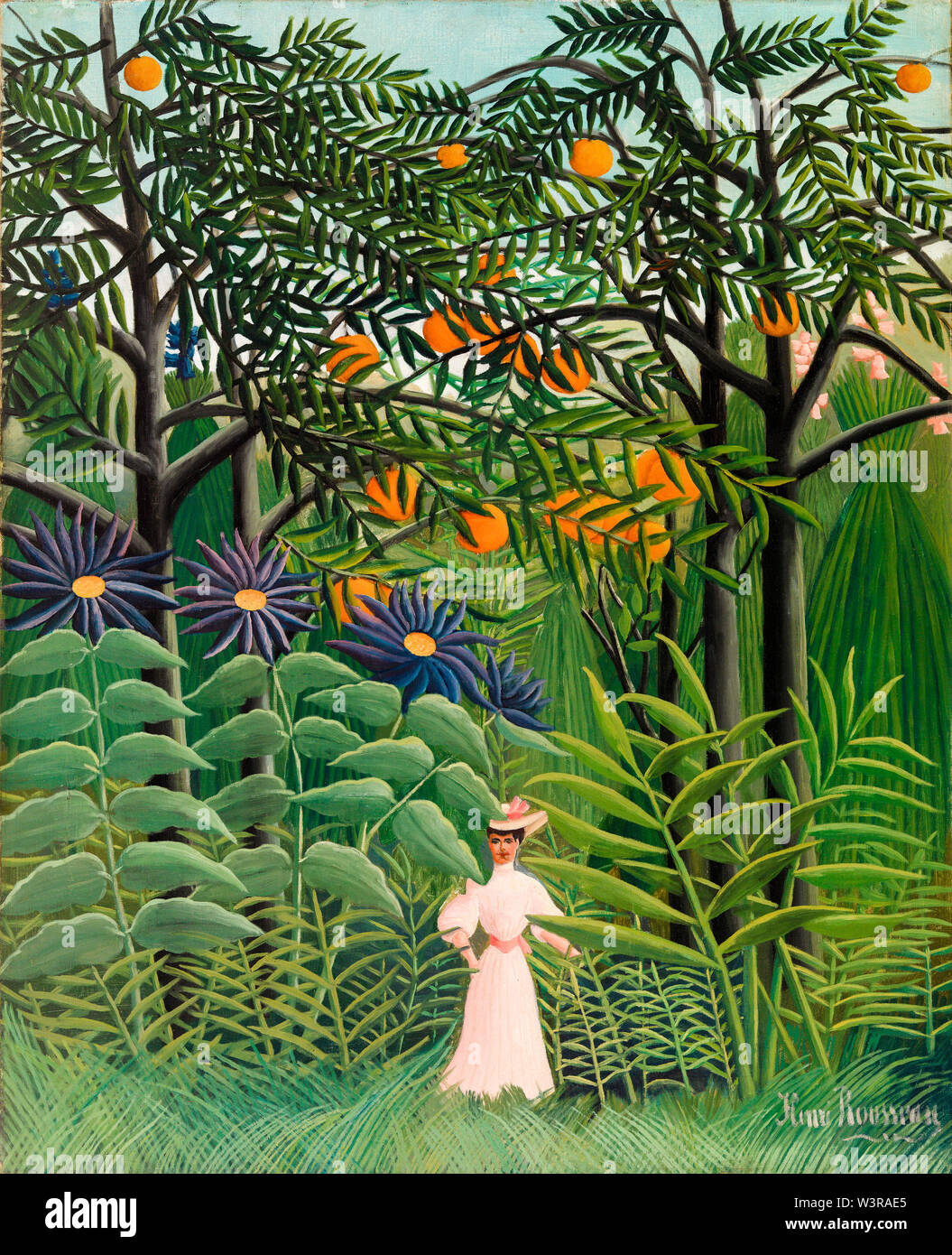 Henri Rousseau, femme marchant dans une forêt exotique, peinture d'art primitif, 1905 Banque D'Images