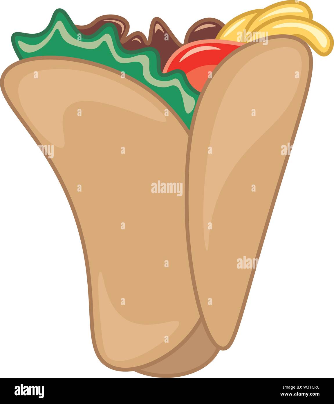 Un savoureux burrito épicé fait maison rempli de légumes et de viande, vecteur, dessin en couleur ou d'illustration. Illustration de Vecteur